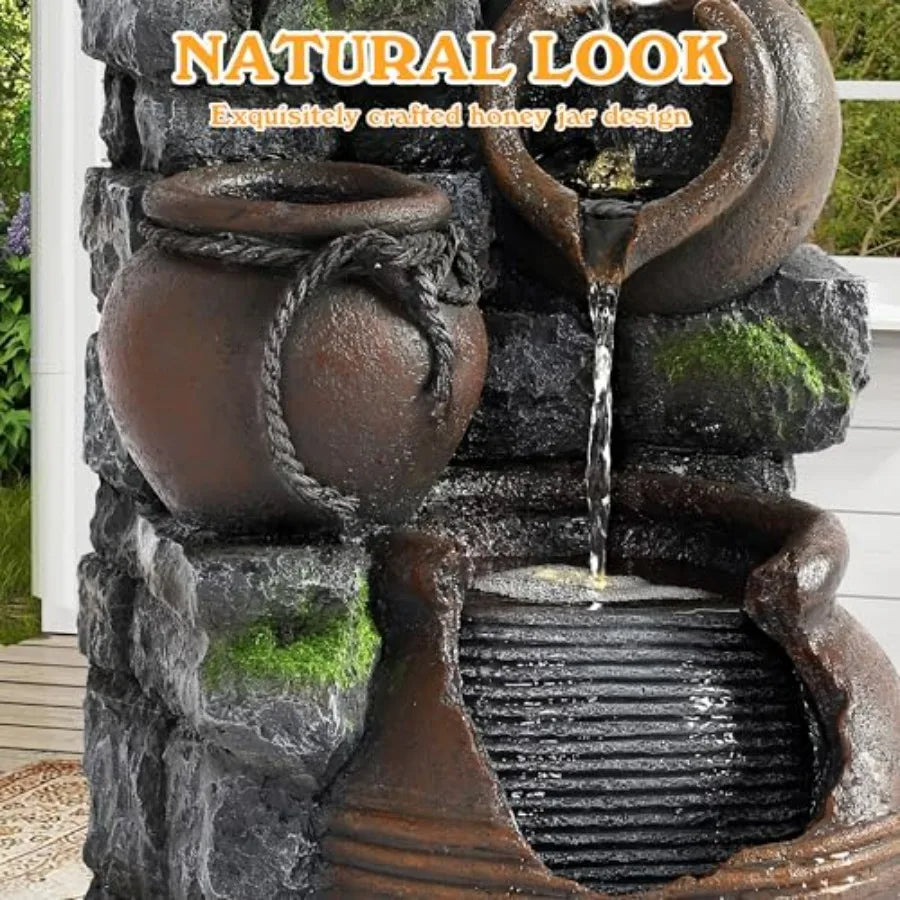 4-Tier Cascading Water Fountain With LED Lights And Pump