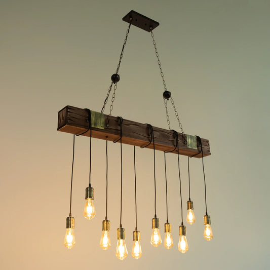 Vintage Wooden Hanging Pendant Light Retro Loft Lantern Chandelier Suspension Lighting Fixture for Coffee Shop Restaurant