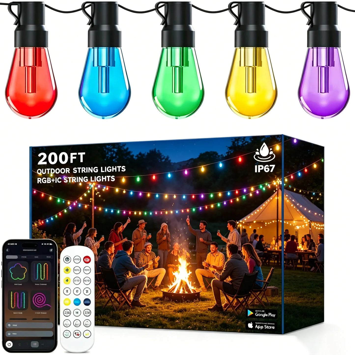 Outdoor DreamColor RGB IC String Lights IP67 Waterproof Dimmable App