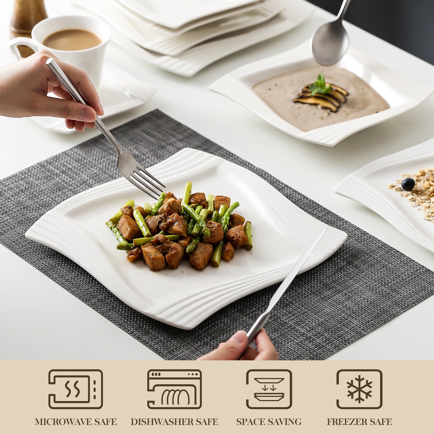 MALACASA Amparo Porcelain Dinnerware Set For Everyday Dining