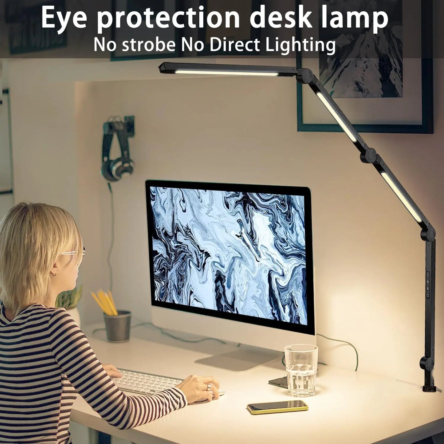 LED Desk Lamp Clamp Flexible Swing Arm With 4 Modes