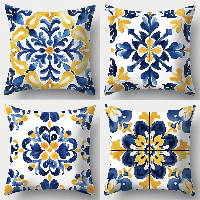 Four Piece Tile Pattern Pillow Cover Set For Home Decor
