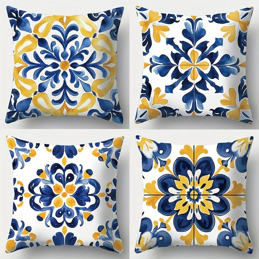 Four Piece Tile Pattern Pillow Cover Set For Home Decor