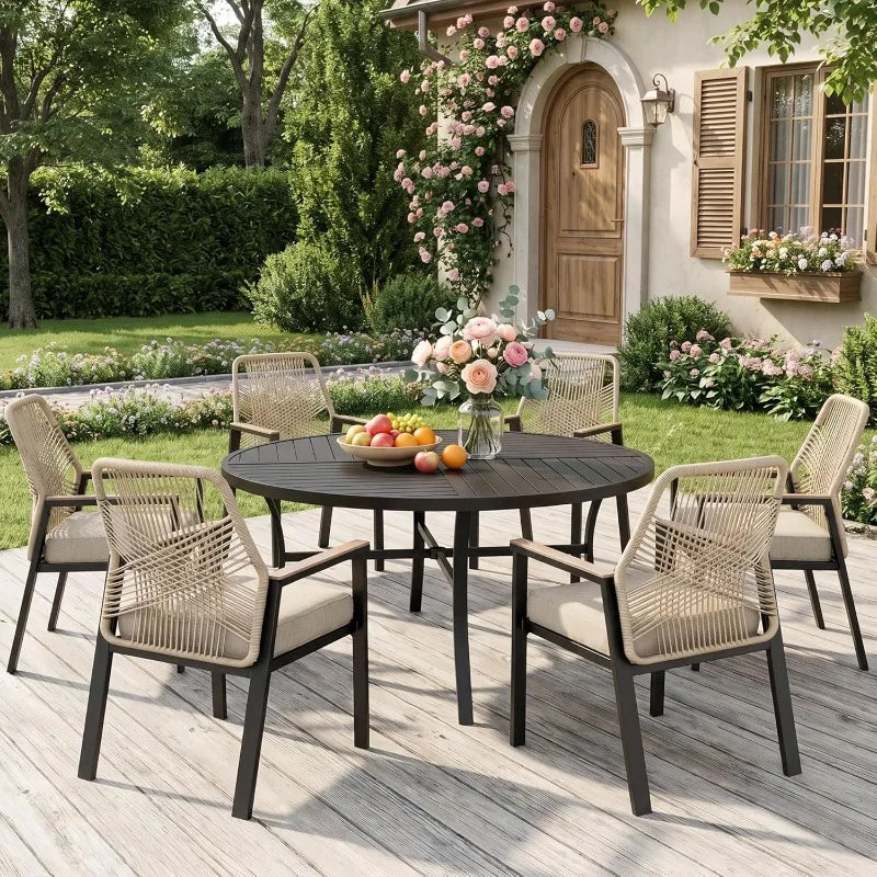 MIXPATIO Round Outdoor Dining Set Wicker Rattan Chairs And Table