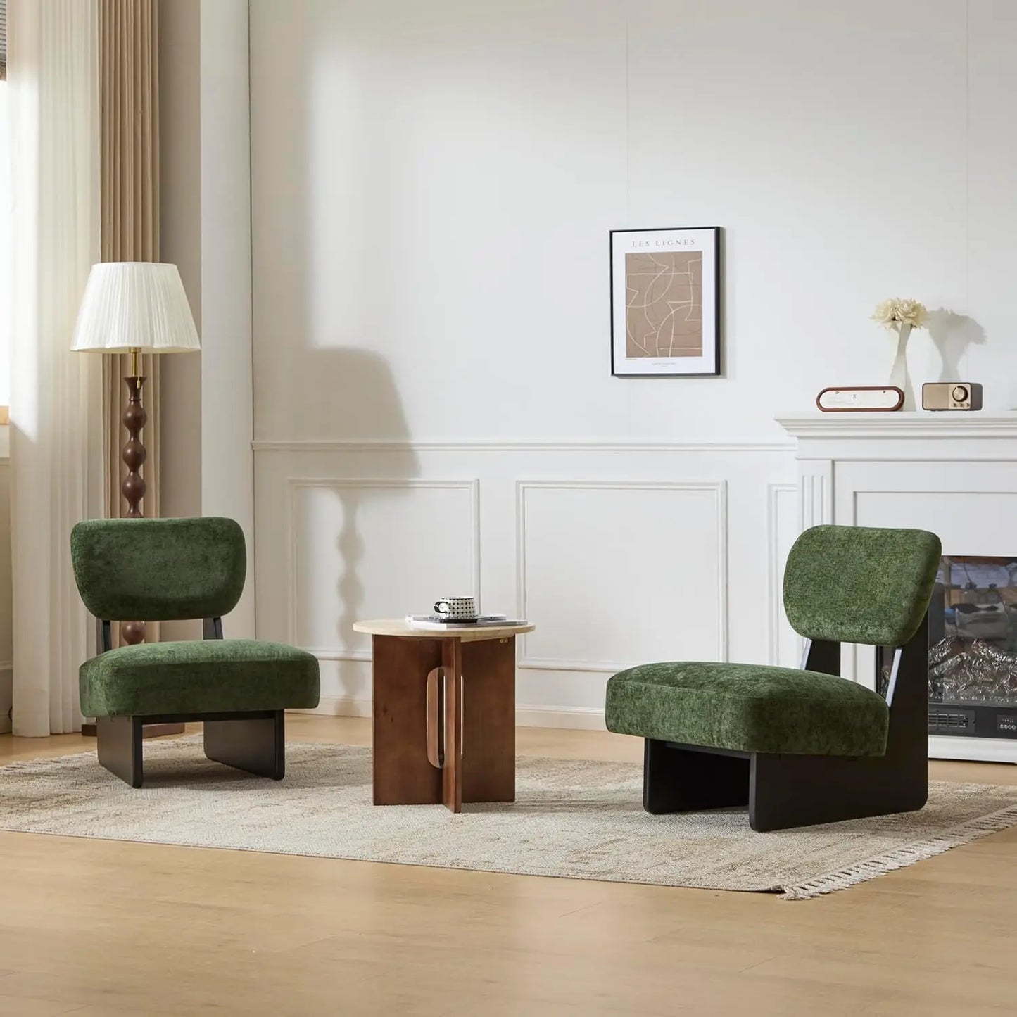 Low Profile Accent Chair Set Of 2 Modern Armless Fabric Lounge Chairs