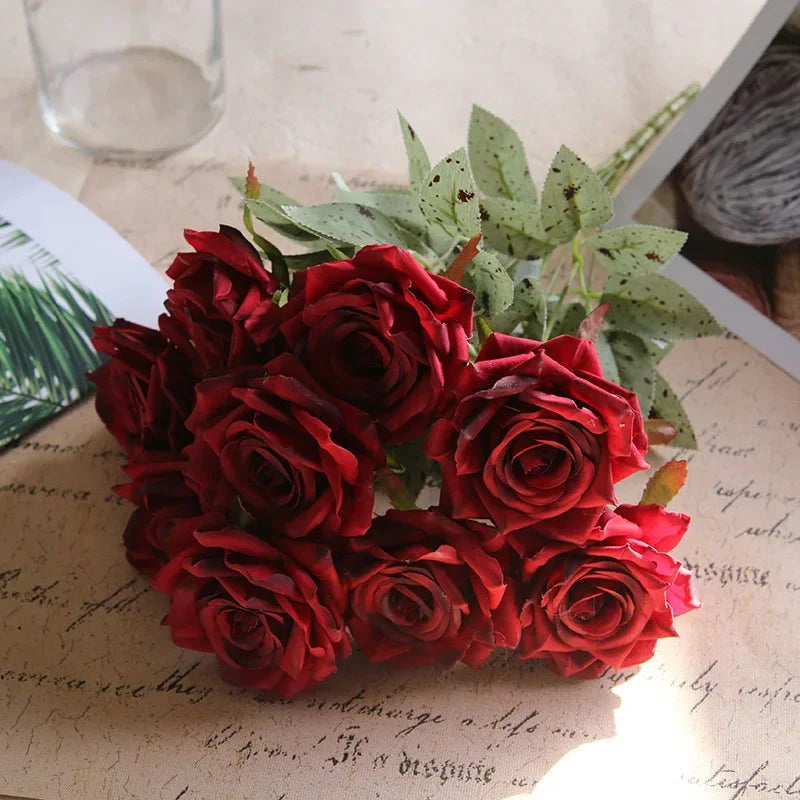 Artificial Rose Bouquet Nine Heads For Wedding And Home Decor