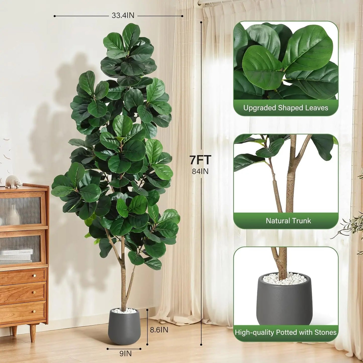HiMISS Fiddle Leaf Fig Tree Artificial In Planter Decorative