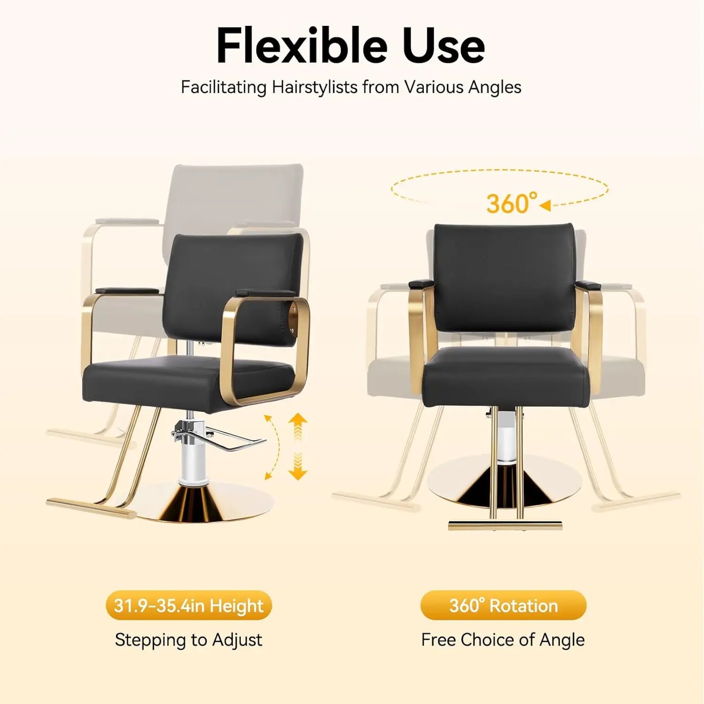 Professional Reclining Chair w/Footrest Hydraulic Barber Chair, 440lbs Adjustable Salon Beauty Spa Hair Styling Chair 360 Degree Swivel Height for Hair Salons (Black Gold)
