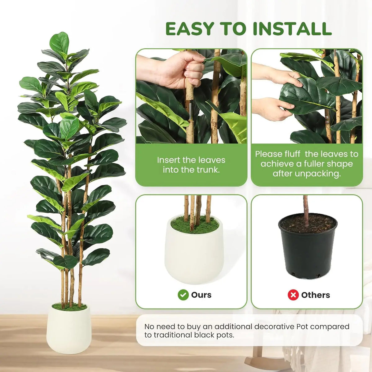 HiMiss Artificial Fiddle Leaf Fig Tree For Home Decor