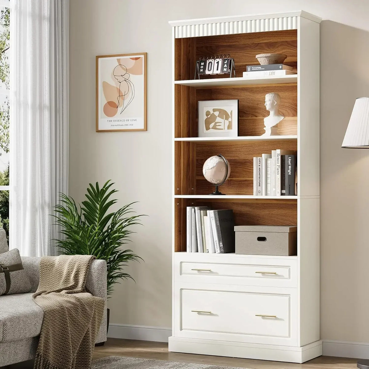 Tribesigns 5 Shelf Bookcase With File Cabinet Drawer