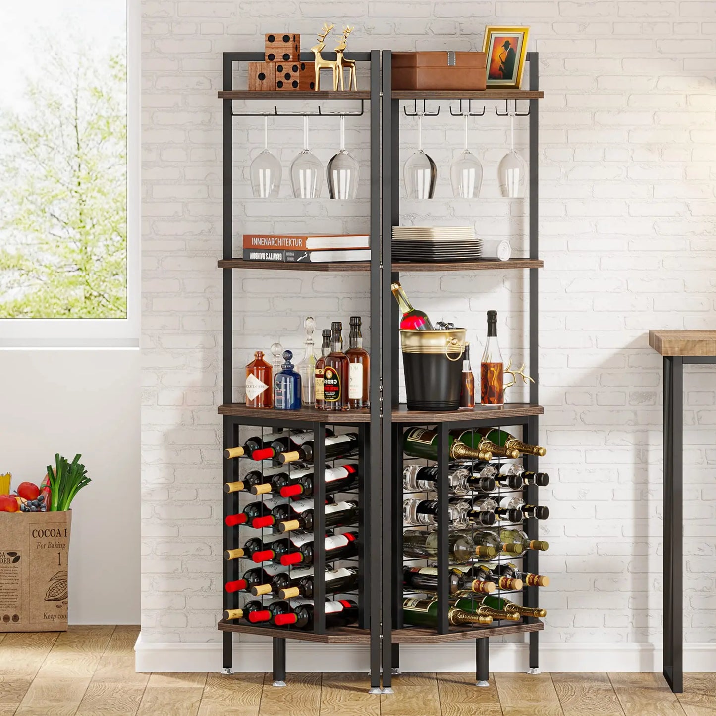 Tribesigns Wine Rack Bar Cabinet 4 Tier Corner Shelf with Glass Holder