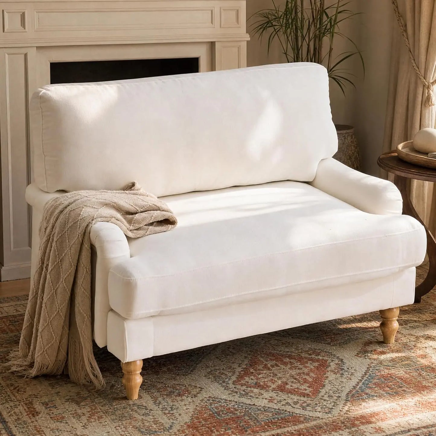 Oversized Upholstered Accent Chair With Wood Legs For Living Room