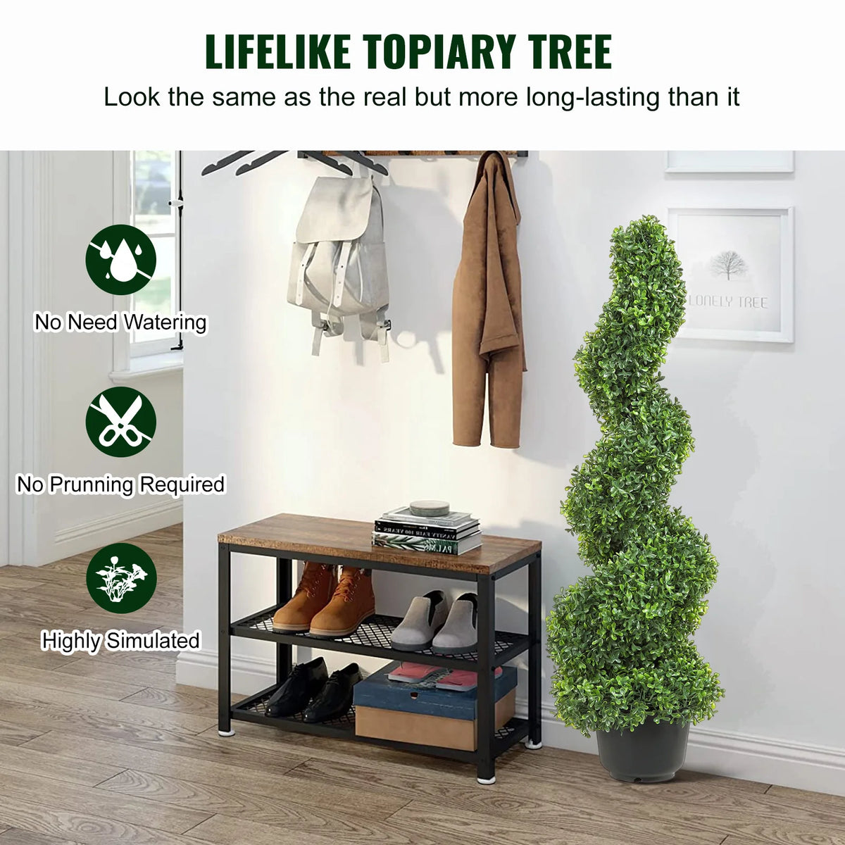 SucceBuy Artificial Boxwood Spiral Topiary Tree for Outdoor Decor