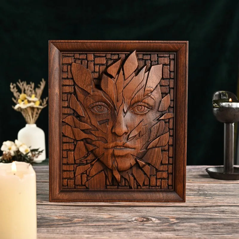 Handmade Wooden Wall Art Abstract Split Face Sculpture 3D Carved Relief