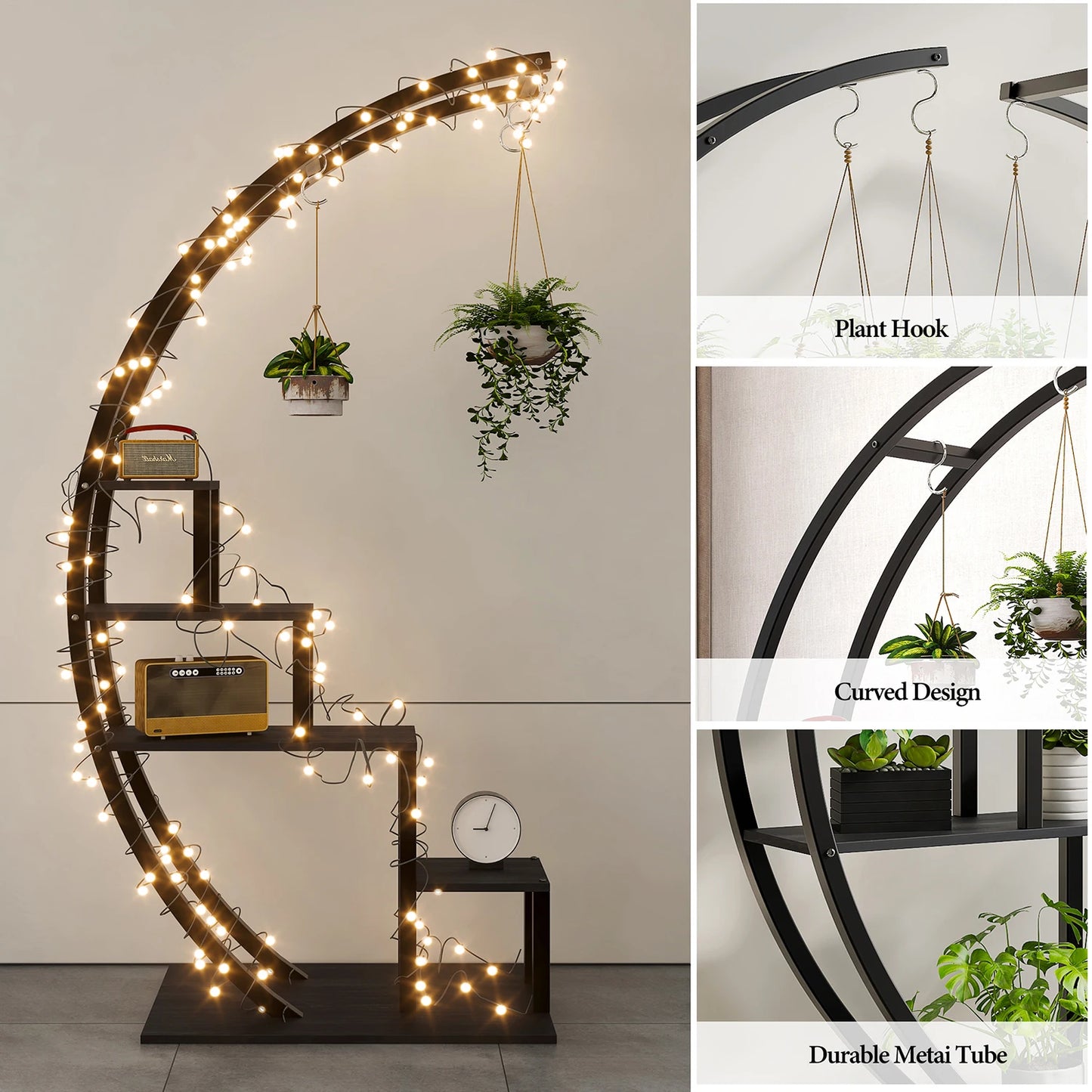 TWISTER.CK 5 Tier Plant Stand Indoor Half Moon Shelf