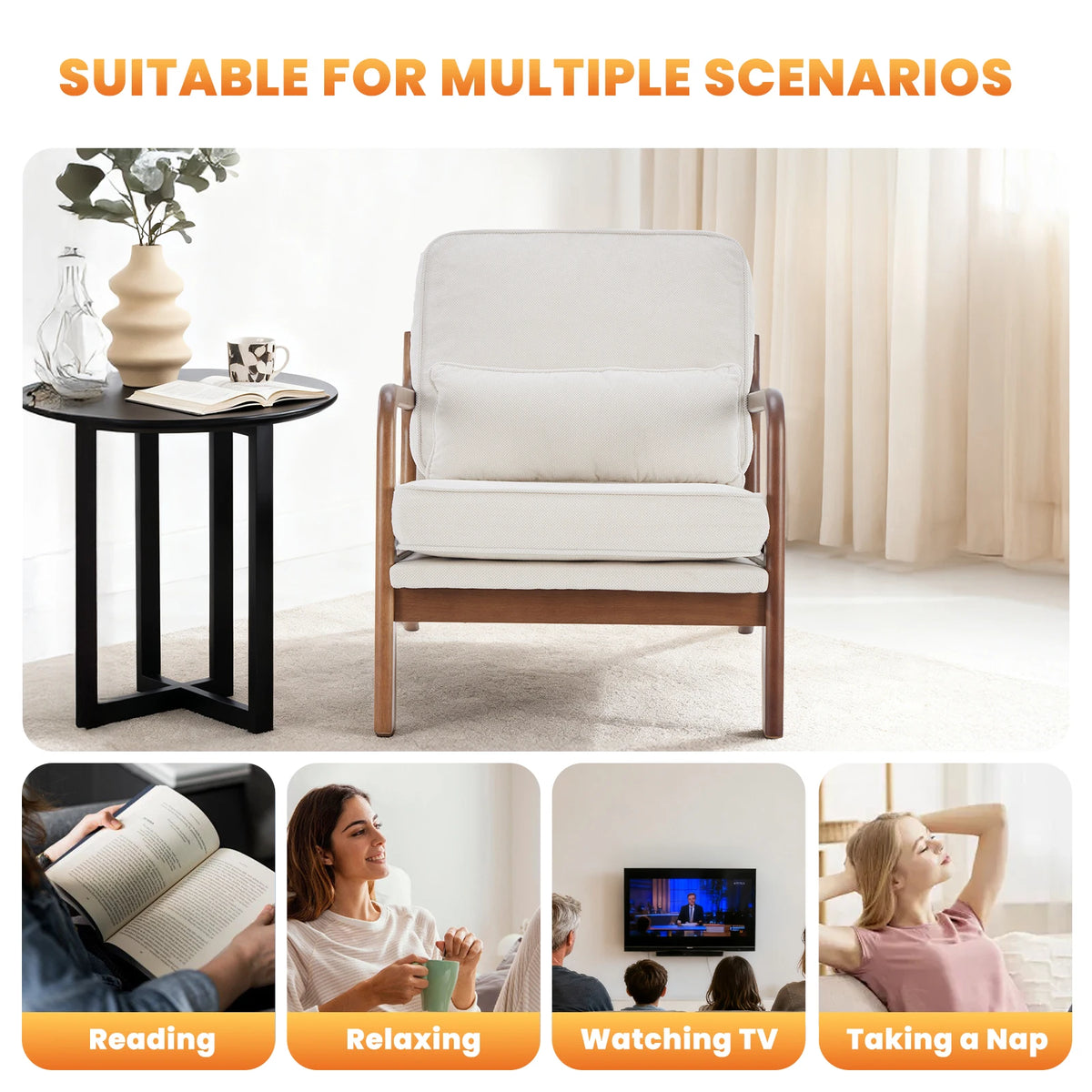 MCQ Mid-century Wooden Ergonomic Office Chair Wood Frame Soft Cushion Lumbar Support High Backrest Heavy Capacity For Office