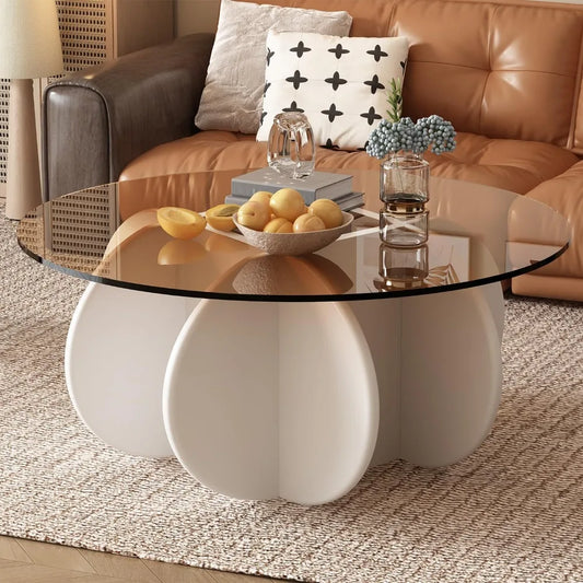 RBXC Mid Century Round Glass Coffee Table for Living Room