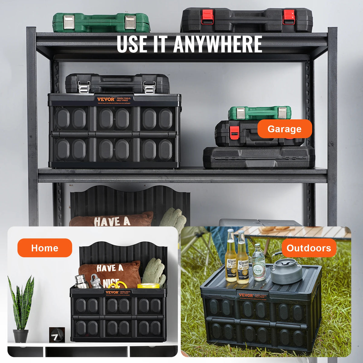 SucceBuy Collapsible Stackable Storage Crates With Lids for Garage