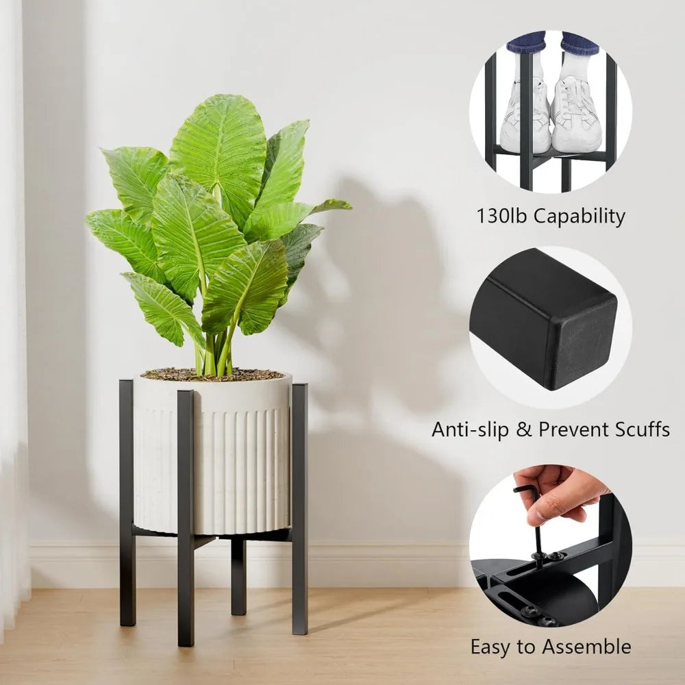 Adjustable Metal Plant Stand Indoor Outdoor Fits 8 to 12 Inches Pots Mid Century Modern Single Floor Flower Holder