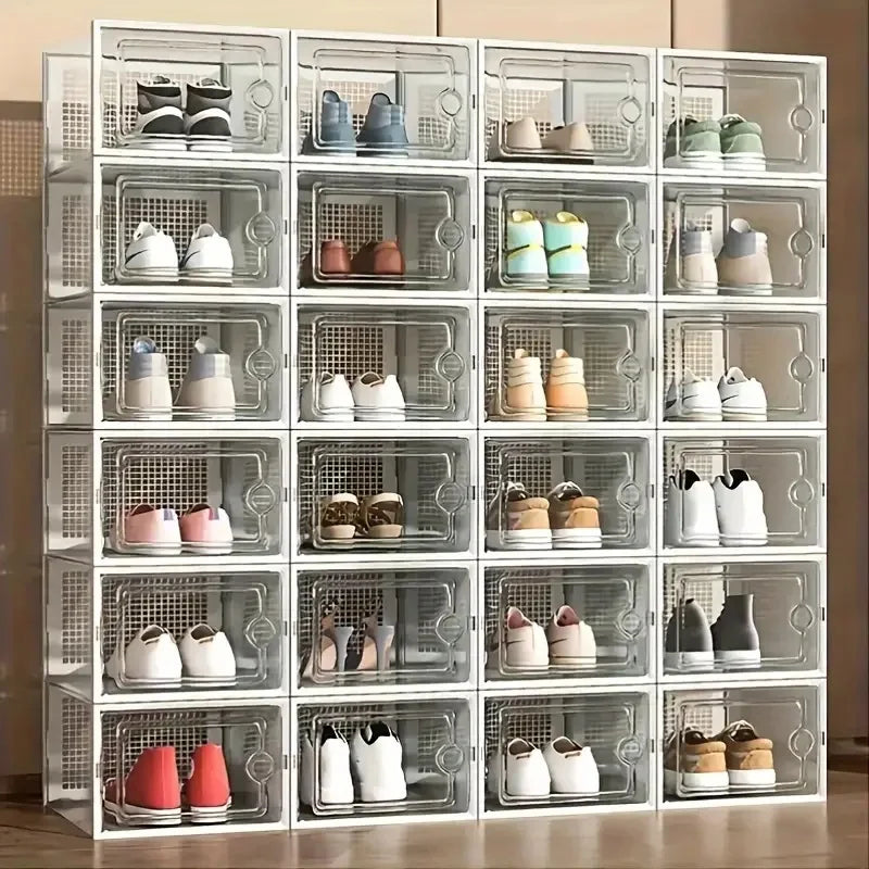 24pcs Stackable Plastic Shoe Storage Boxes Dustproof Transparent Organizer