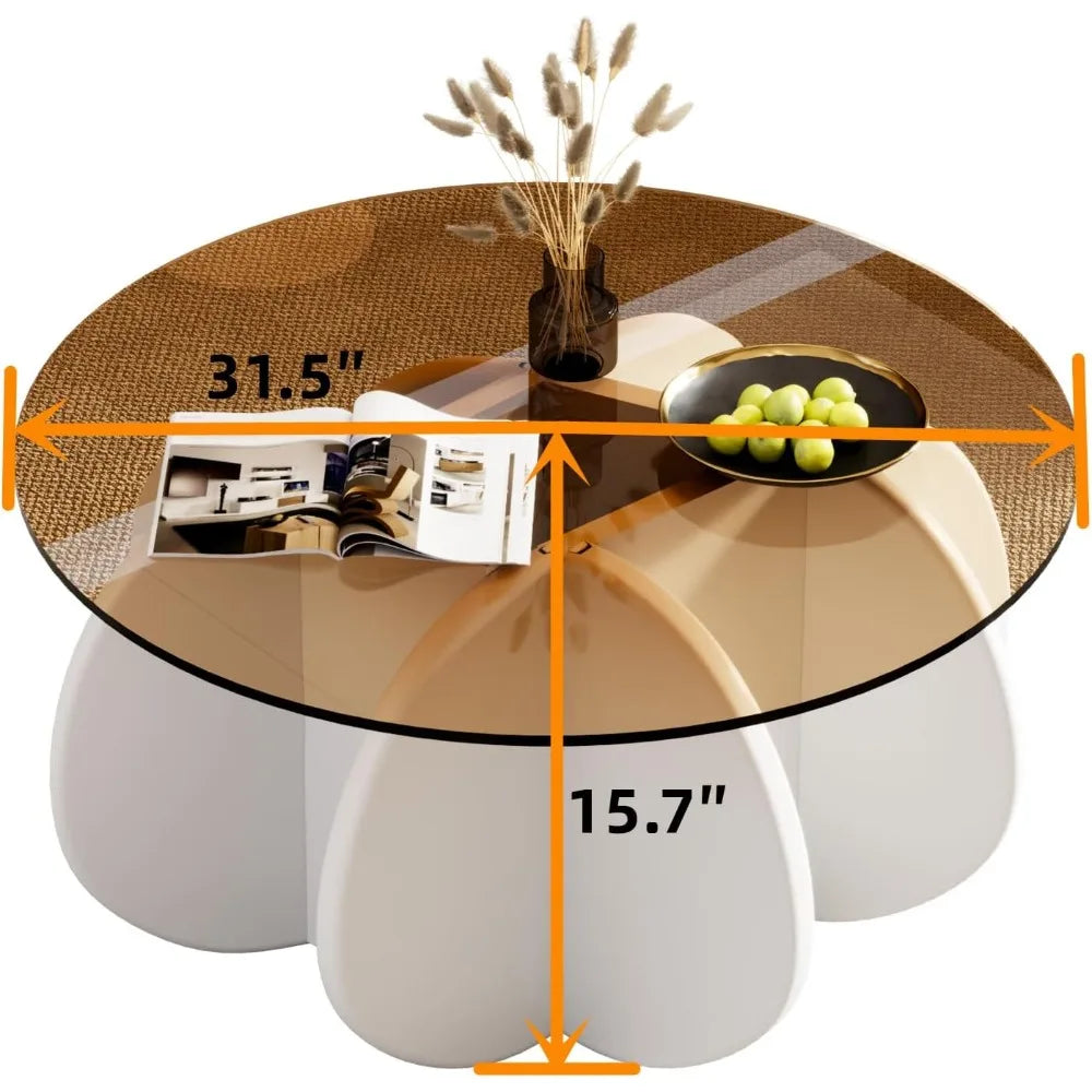 RBXC Mid Century Round Glass Coffee Table for Living Room