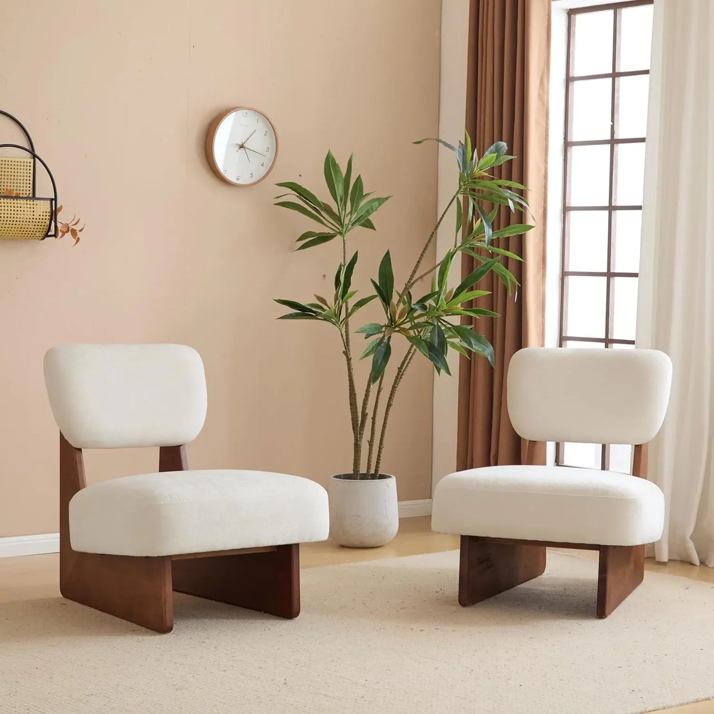 Low Profile Accent Chair Set Of 2 Modern Armless Fabric Lounge Chairs