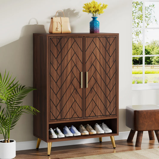 Tribesigns Wood Shoe Cabinet With Doors Adjustable Shelves For Entryway
