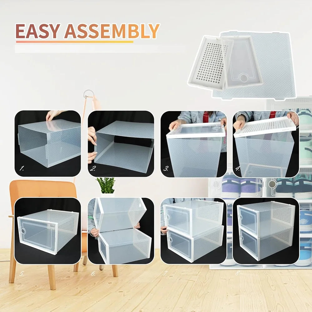24pcs Stackable Plastic Shoe Storage Boxes Dustproof Transparent Organizer