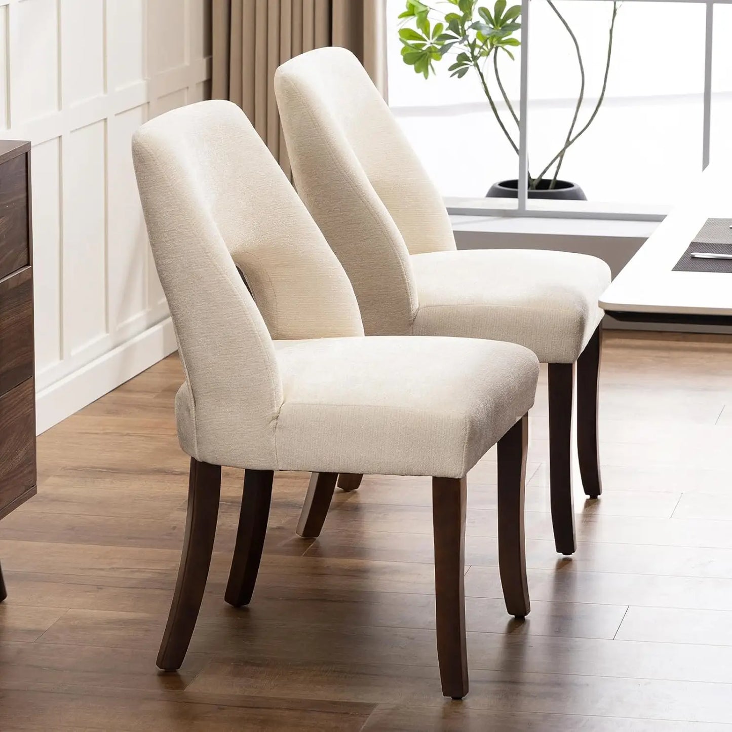 Wooden Dining Chairs Set Of 2 Mid Century Modern Chenille Upholstered