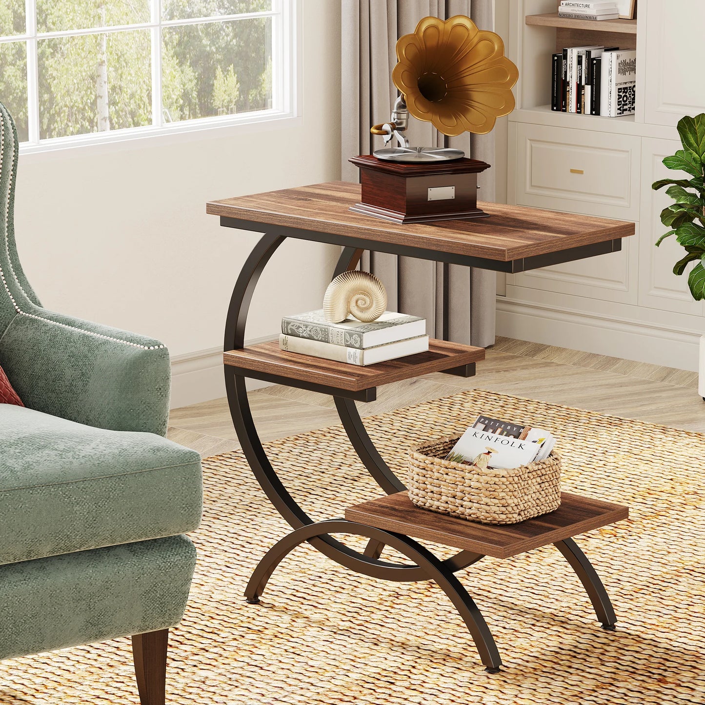 Tribesigns C Shaped End Table With Storage Shelves