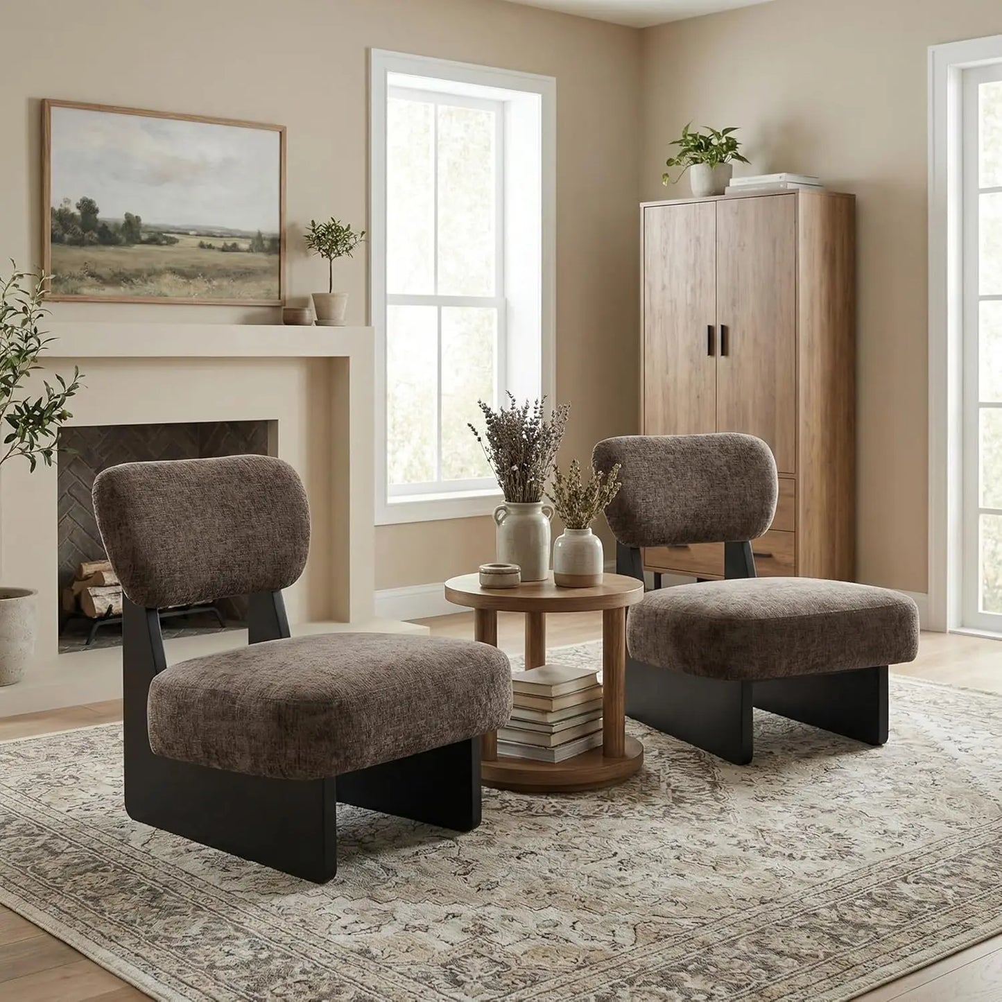 Low Profile Accent Chair Set Of 2 Modern Armless Fabric Lounge Chairs