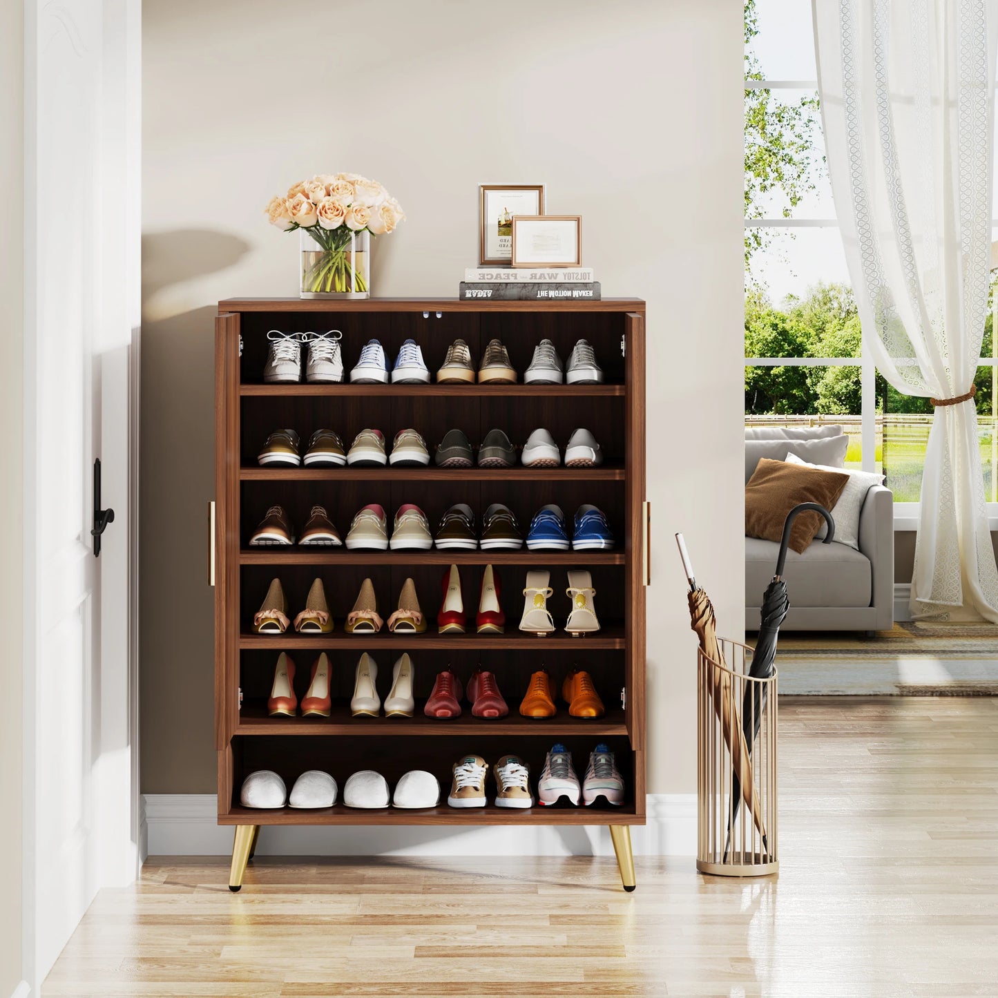 Tribesigns 6-Tier Shoe Cabinet With Doors And Adjustable Shelves