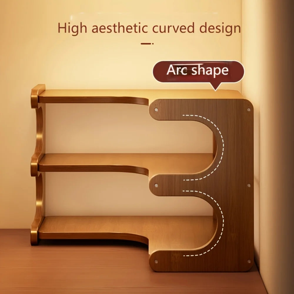 Three-Tier Bamboo Corner Desk Shelf Space-Saving Wall Mount Storage Rack