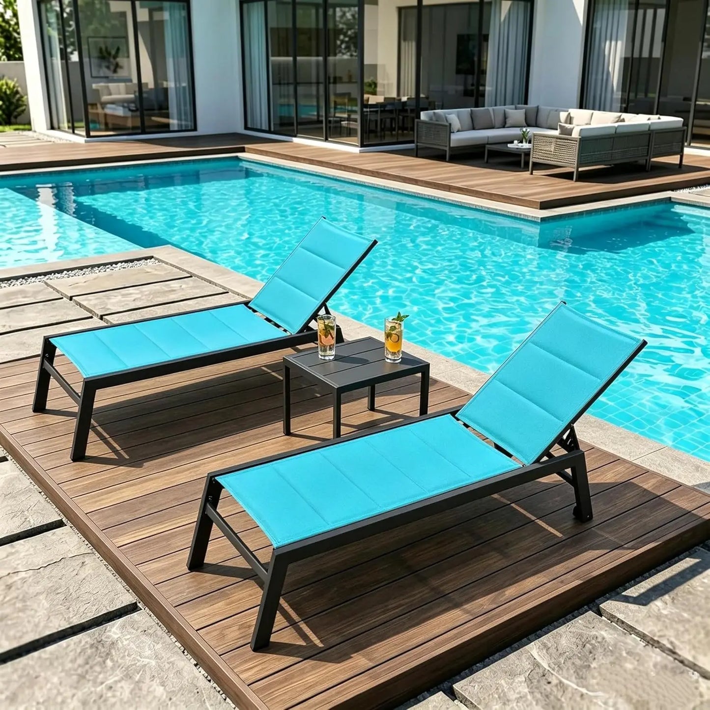Outdoor Chaise Lounge Set of 2 Aluminum Patio Lounge Chair with Wheels and Side Table Pool Chaise Lounge Chair for, Customized