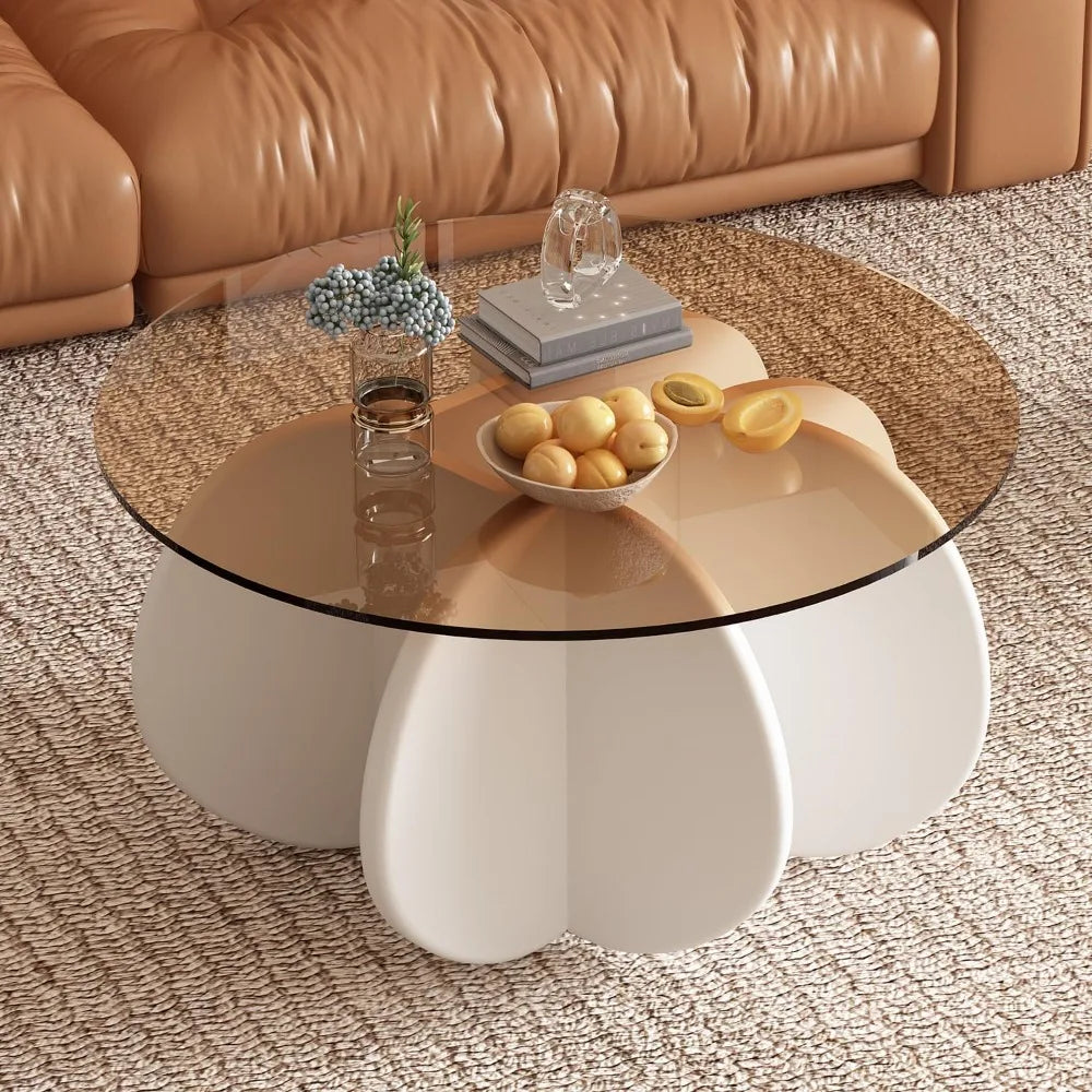 RBXC Mid Century Round Glass Coffee Table for Living Room