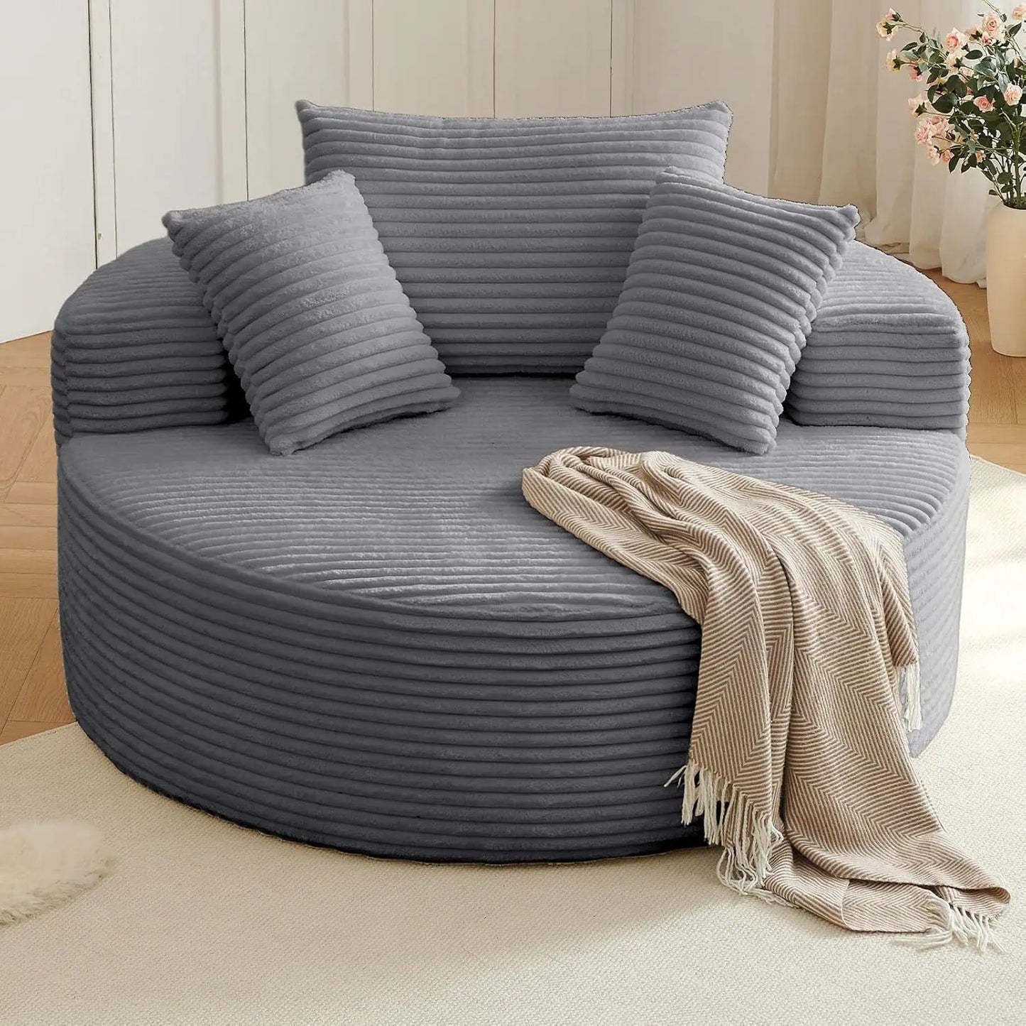 Round Upholstered Corduroy Lounge Chair For Indoor Use