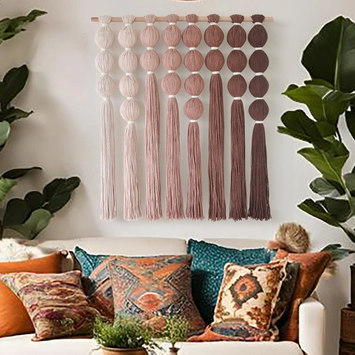 39"W x 39"L Spherical Fiber Yarn Wall Hanging, Modern Farmhouse Boho Neutral Wall Decor for Entryway Bedroom Living Room Office