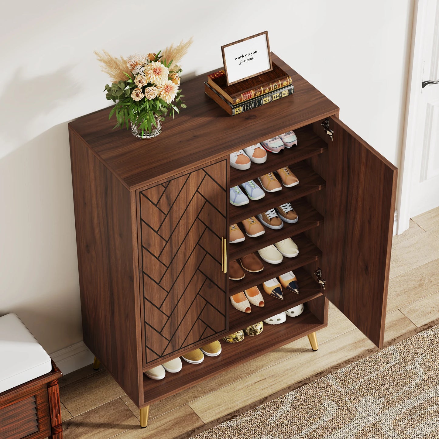 Tribesigns 6-Tier Shoe Cabinet With Doors And Adjustable Shelves