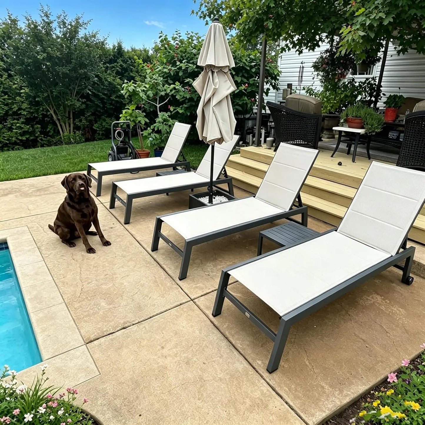 Outdoor Chaise Lounge Set of 2 Aluminum Patio Lounge Chair with Wheels and Side Table Pool Chaise Lounge Chair for, Customized