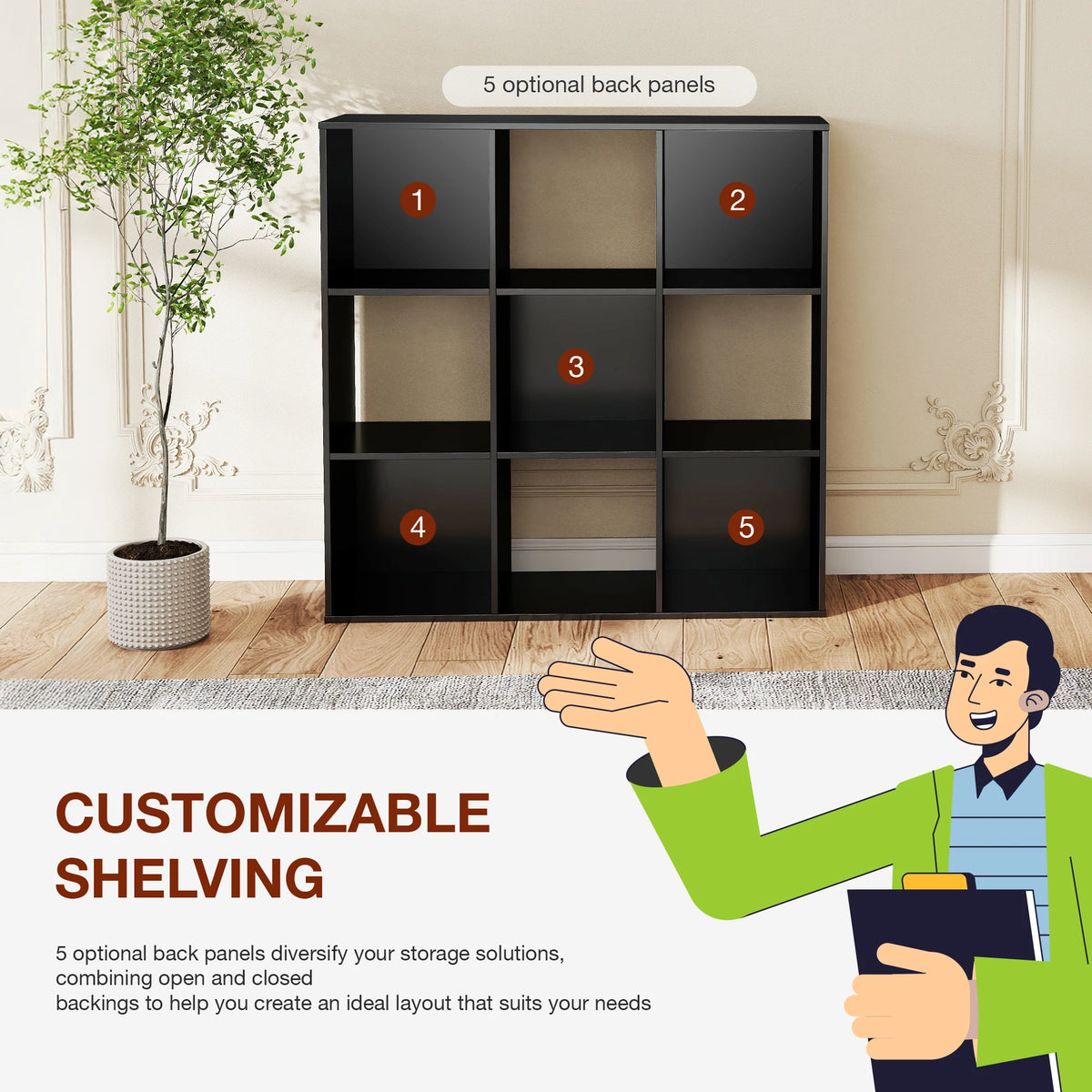 JHK Modern Wooden Storage Bookcase For Home Office Shelves