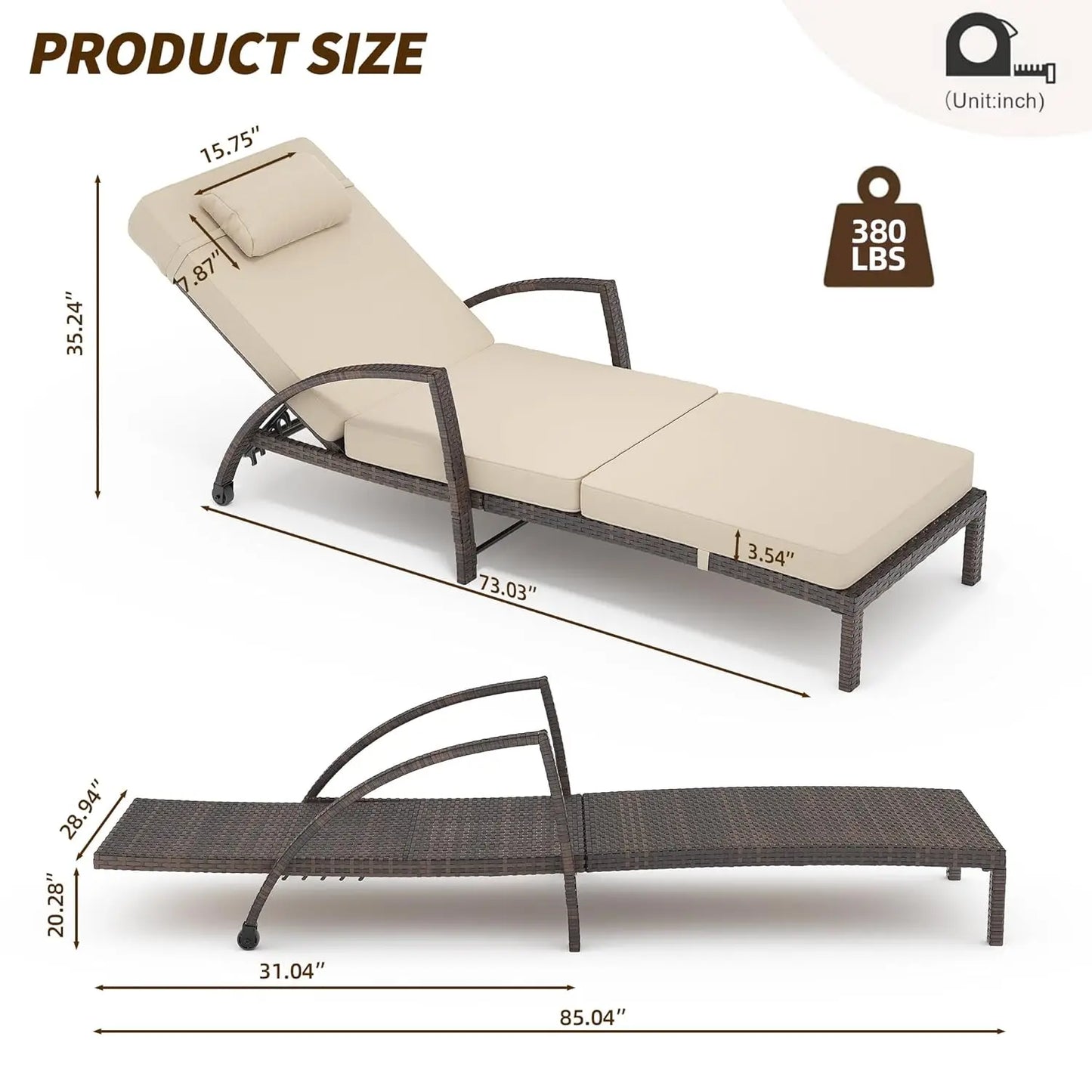 Outdoor Rattan Folding Chaise Lounge Set With Five Position Back