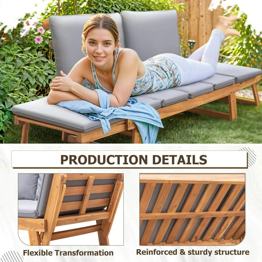 Devoko Acacia Wood Convertible Couch With Removable Cushions And Pillows
