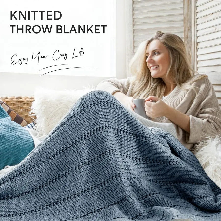 Cable Knit Throw Blanket Soft Cozy Decorative for Sofa Bed