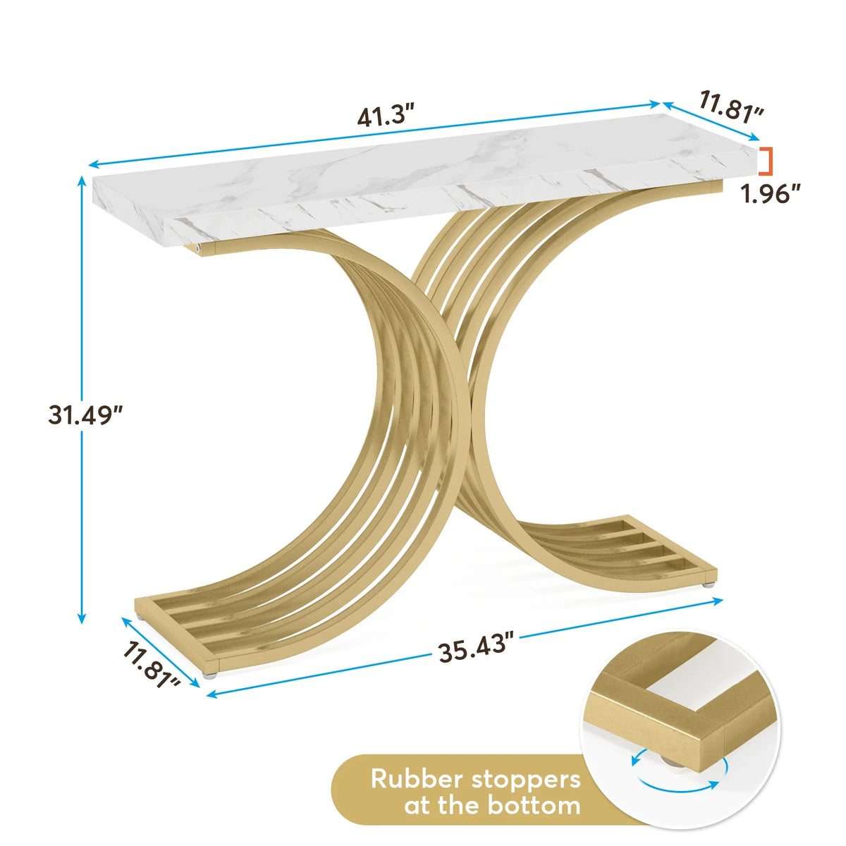 Tribesigns   Wooden Luxury Living Room Furniture Modern White Faux Marble Top Gold Metal Console Table