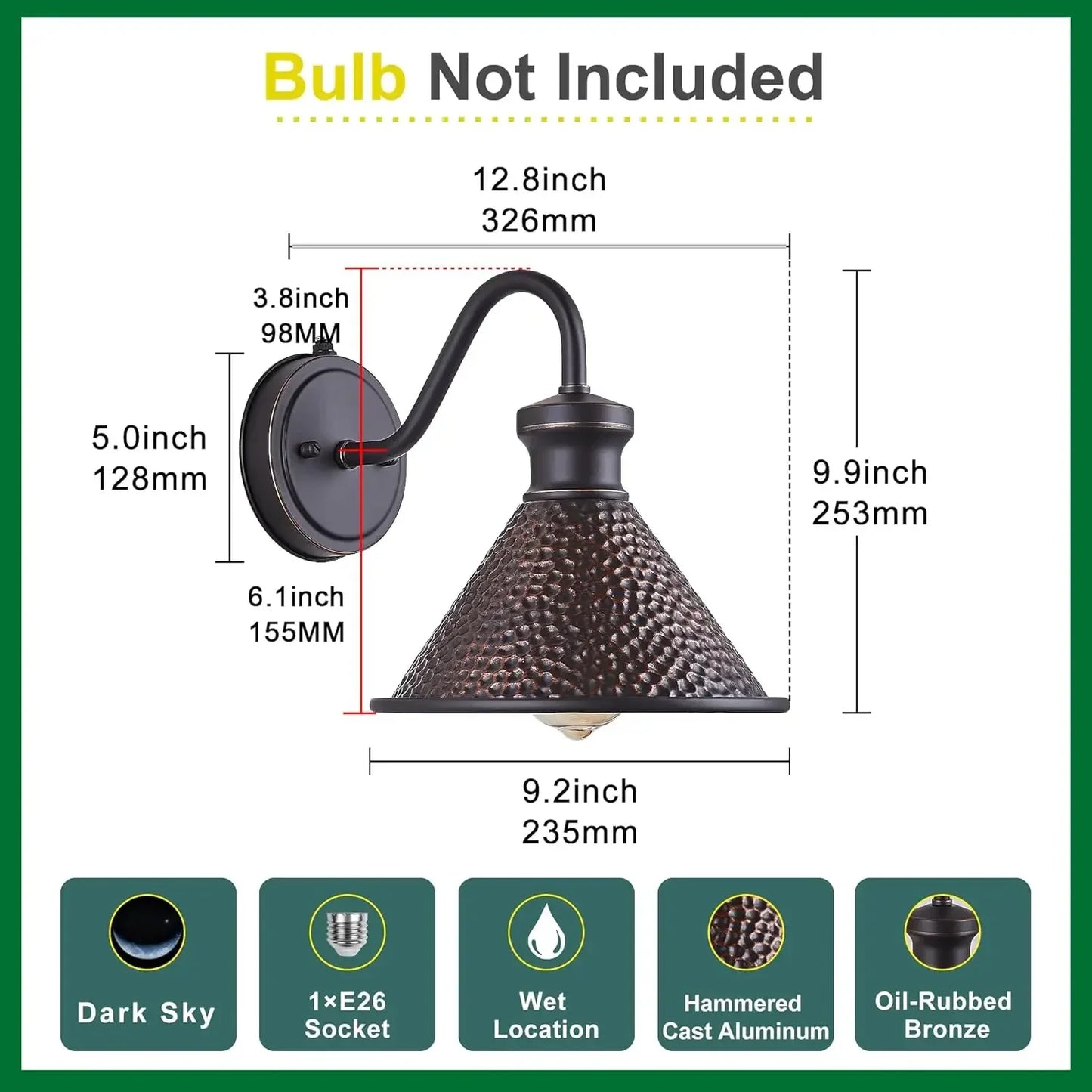 Dusk to Dawn Outdoor Wall Lights With Photocell 2 Pack