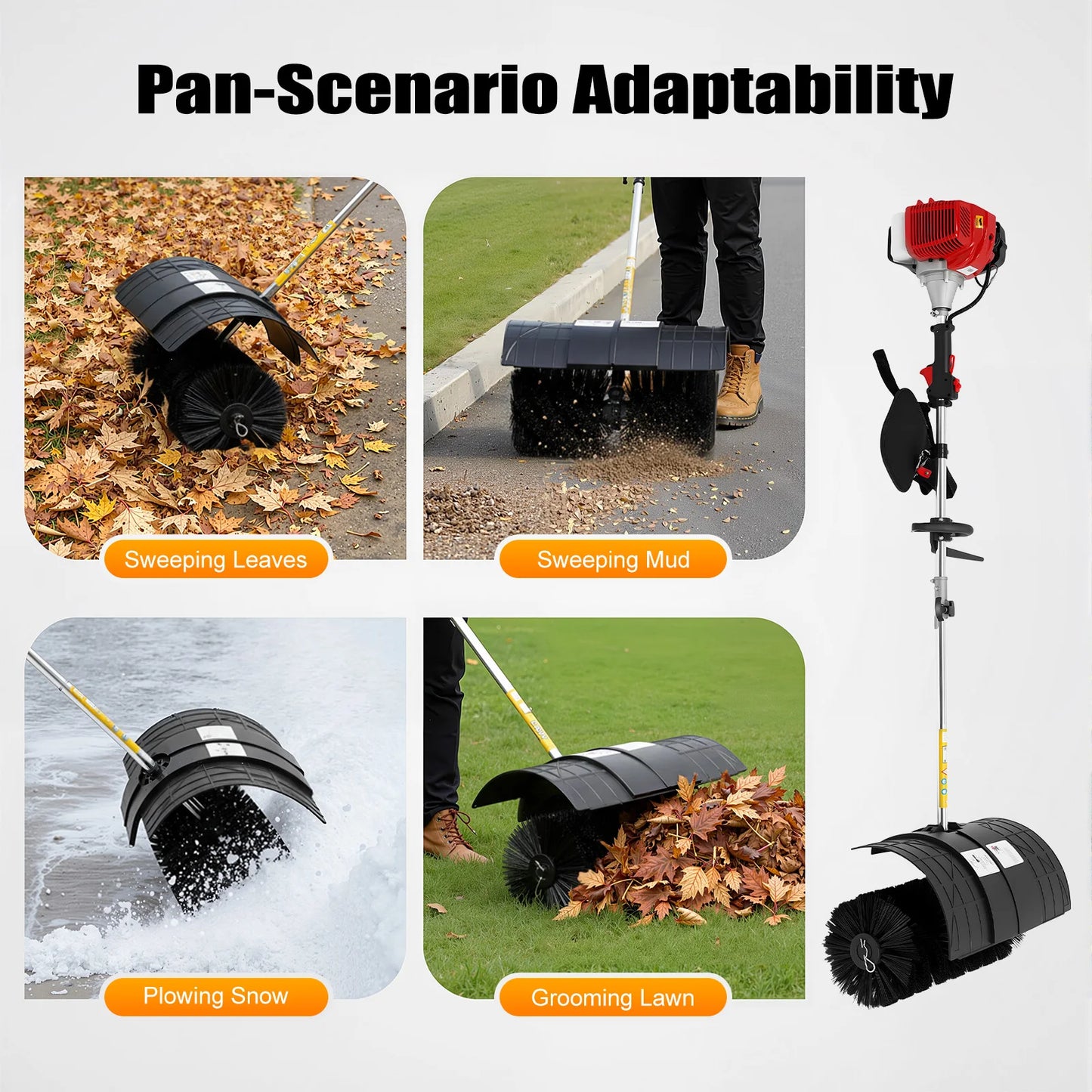 2.3HP Gas Powered Walk Behind Sweeper For Driveway And Lawn