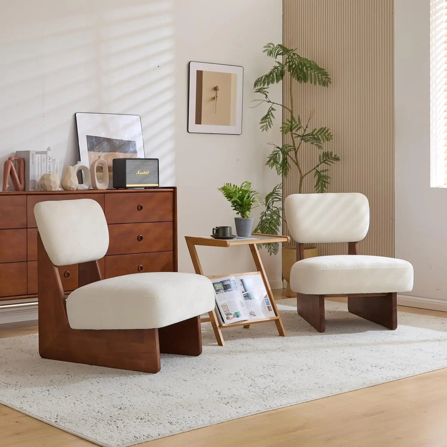 Low Profile Accent Chair Set Of 2 Modern Armless Fabric Lounge Chairs