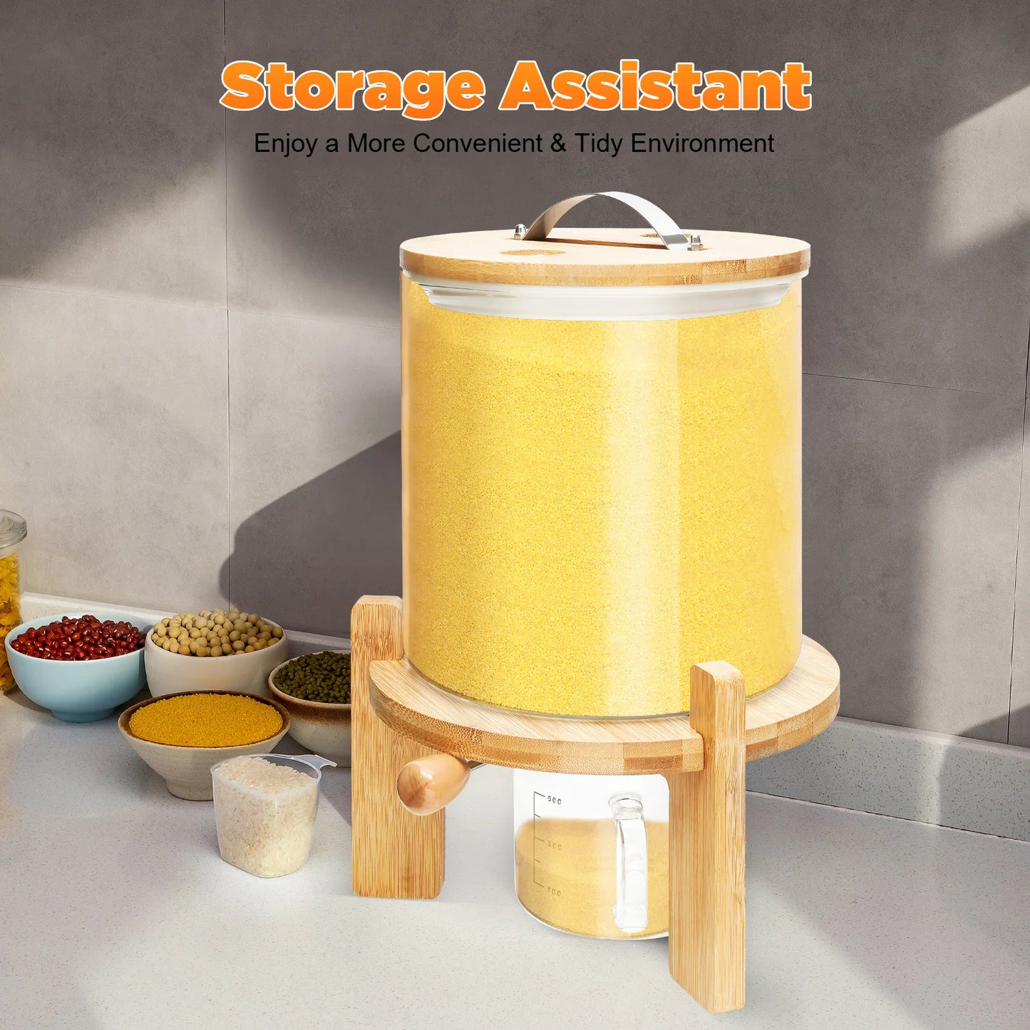 Capacity Airtight Glass Dry Food Storage Container Bamboo Lid