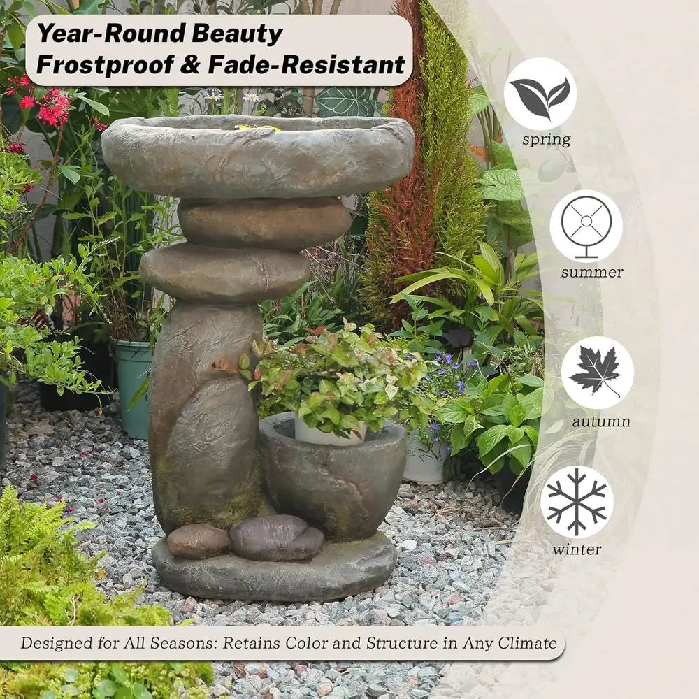 Outdoor Rock Waterfall Fountain With Planter And LED Lights