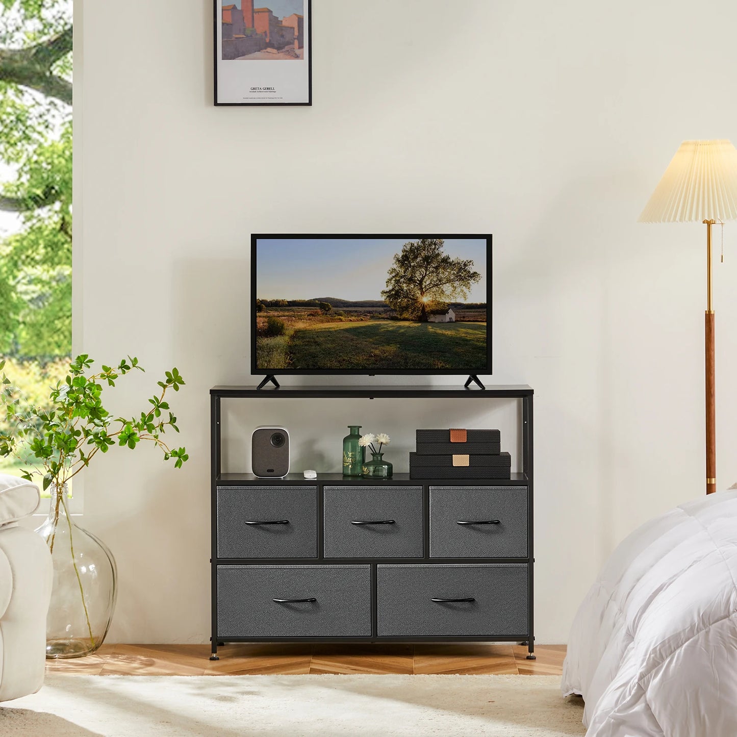 MCQ TV Stand Dresser With Five Fabric Storage Drawers